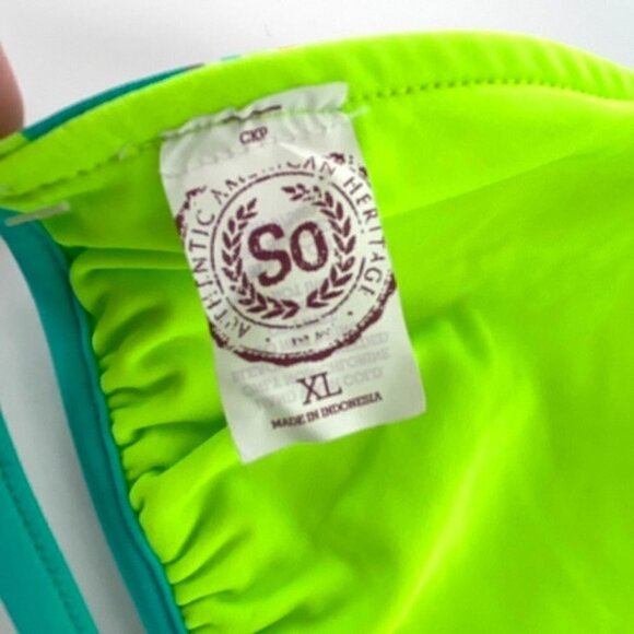 Reversible Triangle Bikini Swimsuit Halter Top Juniors Sz L Chevron Neon Green - Picture 9 of 16